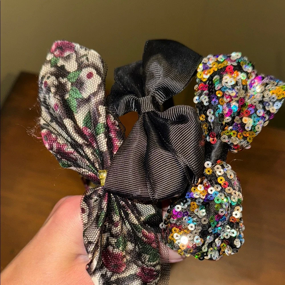 Black Hair Headbands Set with Floral Patterns